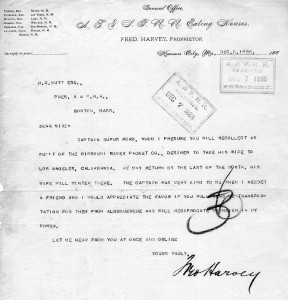 Fred Harvey Pass Request to Henry Nutt - 12-2-1885